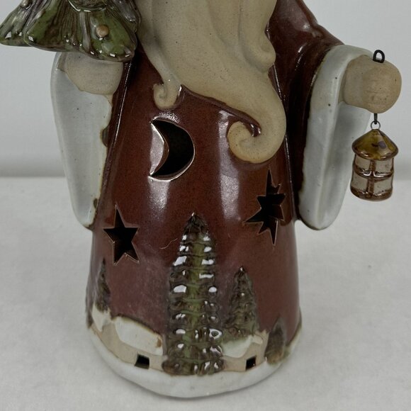 Santa Claus Stoneware Figurine Moon Star Cutouts Christmas Tree Lantern 12" - Picture 3 of 10